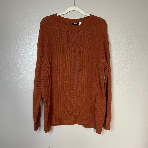 Women's BDG Knit Sweater Small Orange Elbow Patches Oversized Casual Warm Cozy - Picture 1 of 4